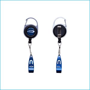 O.S.P.  CARABINER CLIP REEL and LINE CUTTER | BLUE